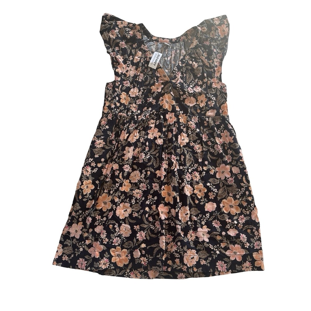 NWT Old Navy Size S Floral Dress Orange V-Neck Short Sleeve Prairie Sundress